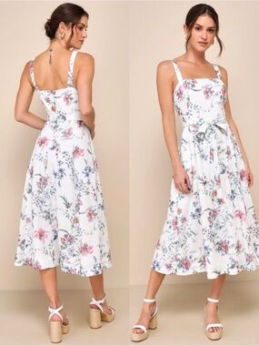 NWT Lulu’s Sunny Posture Ivory Floral Sleeveless Midi Dress Extra Large Chic